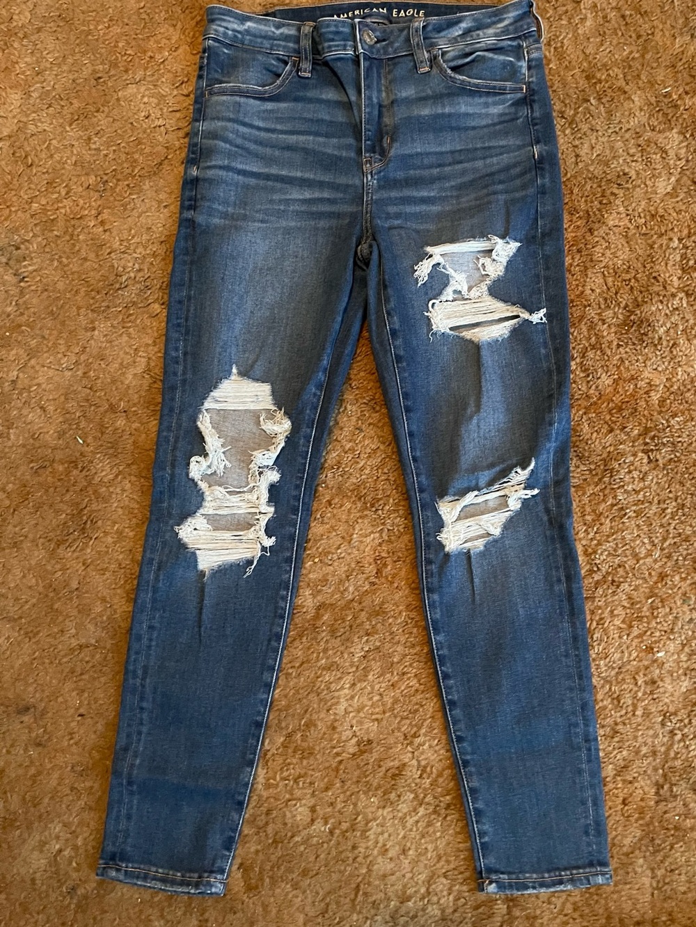 American Eagle Outfitters Dark Blue Distressed Skinny Jeans Size 10/S